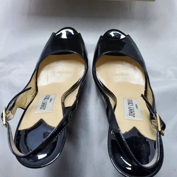Jimmy Choo peep toe platform shoes sling back buckle fastenings Black 37…